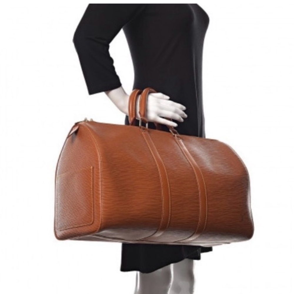 Authentic Louis Vuitton unisex Keepall 50 travel bag brown leather - Picture 2 of 16